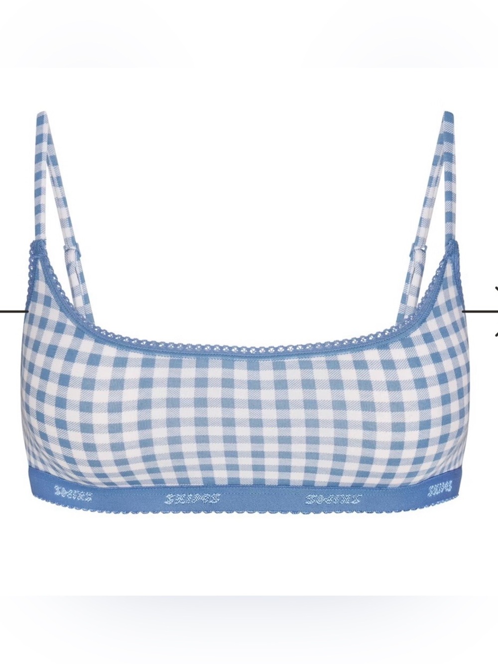 SKIMS Blue Gingham Lace-Trim Bralette